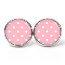 Druckknopf Ohrstecker Ohrhänger Clipse zart rosa mit weißen Tupfen Punkten Polka Dots