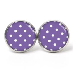 Druckknopf Ohrstecker Ohrhänger Clipse violett lila mit weißen Tupfen Punkten Polka Dots