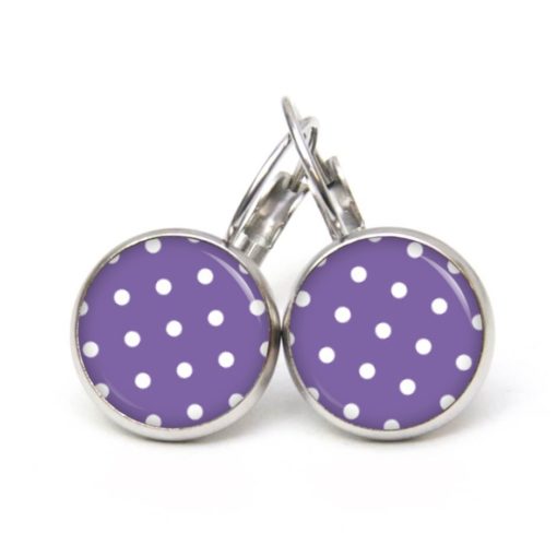 Druckknopf Ohrstecker Ohrhänger Clipse violett lila mit weißen Tupfen Punkten Polka Dots