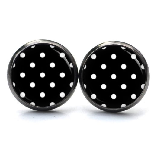 Druckknopf Ohrstecker Ohrhänger Clipse schwarz mit weißen Tupfen Punkten Polka Dots