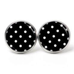 Druckknopf Ohrstecker Ohrhänger Clipse schwarz mit weißen Tupfen Punkten Polka Dots