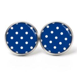 Druckknopf Ohrstecker Ohrhänger Clipse dunkelblau mit weißen Tupfen Punkten Polka Dots