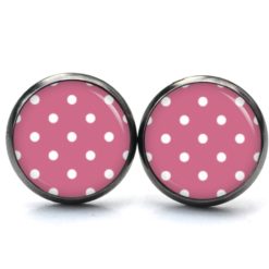 Druckknopf Ohrstecker Ohrhänger Clipse grün mit weißen Tupfen Punkten Polka Dots