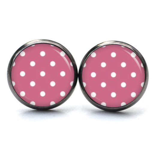 Druckknopf Ohrstecker Ohrhänger Clipse rosa pink mit weißen Tupfen Punkten Polka Dots