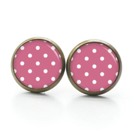 Druckknopf Ohrstecker Ohrhänger Clipse rosarot mit weißen Tupfen Punkten Polka Dots