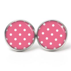 Druckknopf Ohrstecker Ohrhänger Clipse rosa pink mit weißen Tupfen Punkten Polka Dots