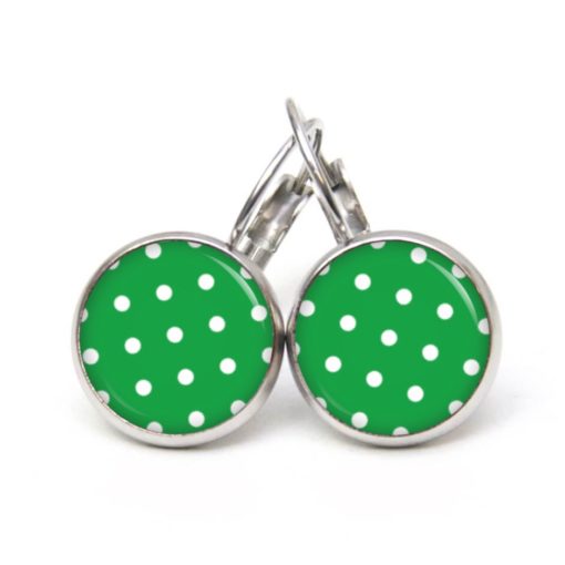 Druckknopf Ohrstecker Ohrhänger Clipse grün mit weißen Tupfen Punkten Polka Dots