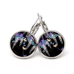 Druckknopf Ohrstecker Ohrhänger Clipse zarte Flieder Blüten mit gelben Schmetterlingen