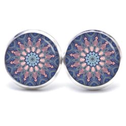 Druckknopf Ohrstecker Ohrhänger Clipse Muster Mandala Mosaik in blau und rosa