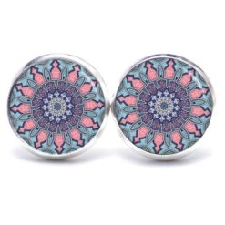Druckknopf Ohrstecker Ohrhänger Clipse Muster Mandala Mosaik in hellblau und rosa