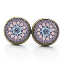 Druckknopf Ohrstecker Ohrhänger Clipse Muster Mandala Mosaik in hellblau, türkis und rosa