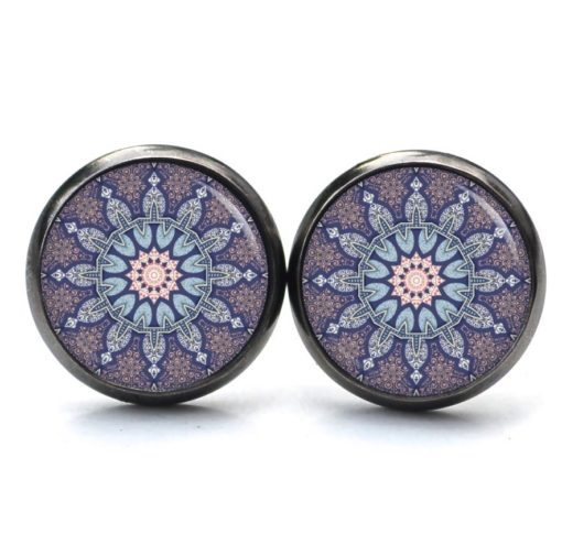 Druckknopf Ohrstecker Ohrhänger Clipse Muster Mandala Mosaik Stern in blau und rosa