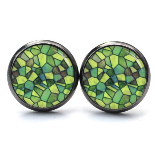 Druckknopf Ohrstecker Ohrhänger Clipse Mosaik Glasmosaik Muster grün dunkelgrün