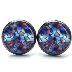 Druckknopf Ohrstecker Ohrhänger Clipse Mosaik Glasmosaik Muster in blau und weinrot