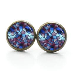 Druckknopf Ohrstecker Ohrhänger Clipse Mosaik Glasmosaik Muster in blau und weinrot