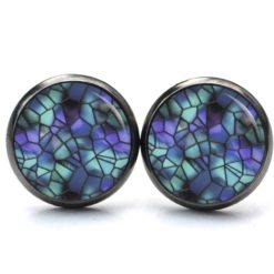Druckknopf Ohrstecker Ohrhänger Clipse Mosaik Glasmosaik Muster in blau türkis violett