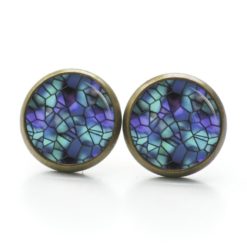Druckknopf Ohrstecker Ohrhänger Clipse Mosaik Glasmosaik Muster in blau türkis violett