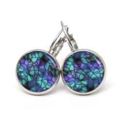 Druckknopf Ohrstecker Ohrhänger Clipse Mosaik Glasmosaik Muster in blau türkis violett
