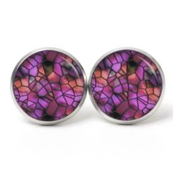 Druckknopf Ohrstecker Ohrhänger Clipse Mosaik Glasmosaik Muster in violett schwarz rot