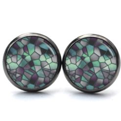 Druckknopf Ohrstecker Ohrhänger Clipse Mosaik Glasmosaik Muster emerald schwarz grün