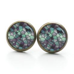 Druckknopf Ohrstecker Ohrhänger Clipse Mosaik Glasmosaik Muster emerald schwarz grün