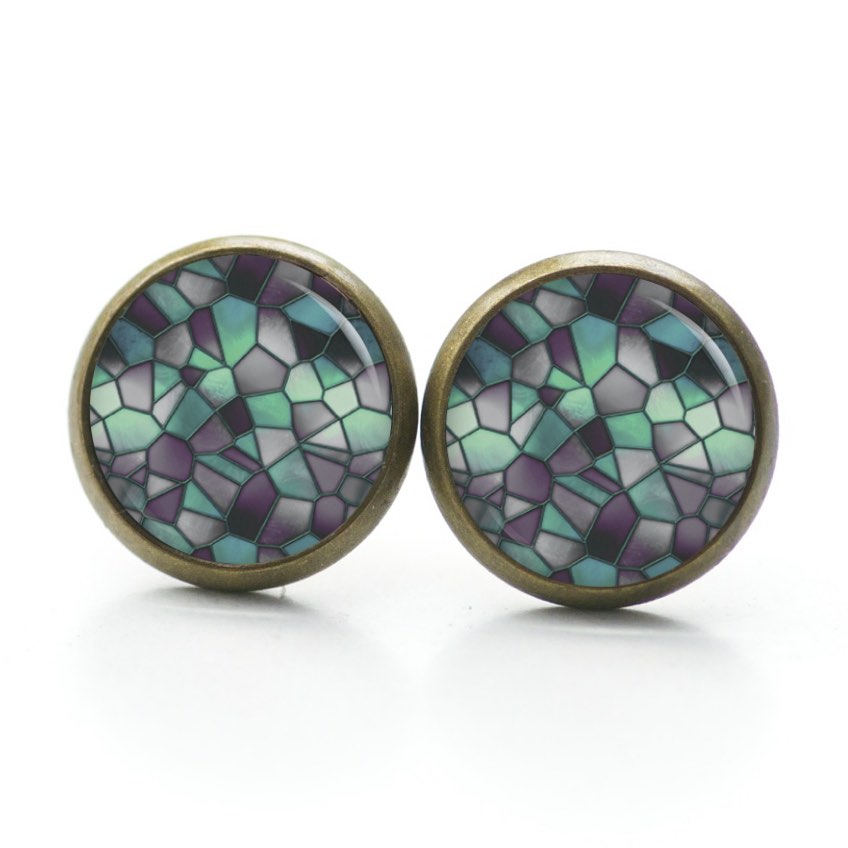 Druckknopf Ohrstecker Ohrhänger Clipse Mosaik Glasmosaik Muster emerald schwarz grün Druckknopf Ohrstecker Ohrhänger Clipse Mosaik Glasmosaik Muster emerald schwarz grün
