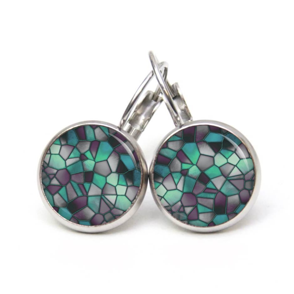 Druckknopf Ohrstecker Ohrhänger Clipse Mosaik Glasmosaik Muster emerald schwarz grün Druckknopf Ohrstecker Ohrhänger Clipse Mosaik Glasmosaik Muster emerald schwarz grün