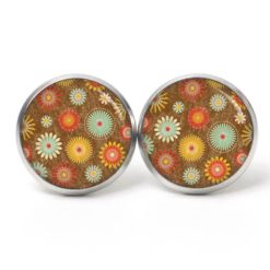 Druckknopf / Ohrstecker / Ohrhänger kleine Blumen orange grünbraun Blumenmeer