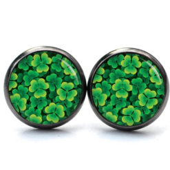 Ohrstecker, Ohrhänger, Clipse & Druckknopf – Motiv Kleeblatt Grün St Patricks Day viele Kleeblätter – Schmuck aus Edelstahl