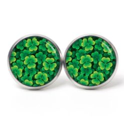 Ohrstecker, Ohrhänger, Clipse & Druckknopf – Motiv Kleeblatt Grün St Patricks Day viele Kleeblätter – Schmuck aus Edelstahl