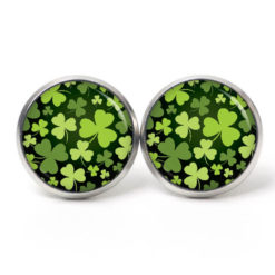 Ohrstecker, Ohrhänger, Clipse & Druckknopf – Motiv Kleeblatt grün schwarz St Patricks Day – Schmuck aus Edelstahl