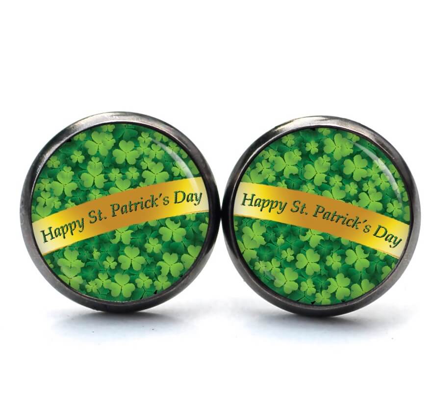 Ohrstecker, Ohrhänger, Clipse & Druckknopf – Motiv Kleeblatt grün mit St Patricks Day Schleife – Schmuck aus Edelstahl Ohrstecker, Ohrhänger, Clipse & Druckknopf – Motiv Kleeblatt grün mit St Patricks Day Schleife – Schmuck aus Edelstahl