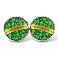 Ohrstecker, Ohrhänger, Clipse & Druckknopf – Motiv Kleeblatt grün mit St Patricks Day Schleife – Schmuck aus Edelstahl