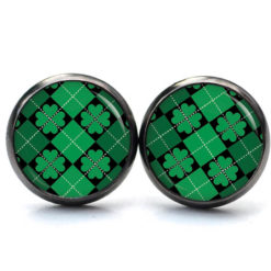 Ohrstecker, Ohrhänger, Clipse & Druckknopf – Motiv Kleeblatt Grün Kariert Karo – Schmuck aus Edelstahl