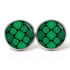 Ohrringe Kleeblatt Grün Karo