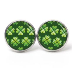 Ohrstecker, Ohrhänger, Clipse & Druckknopf – Motiv kariertes Kleeblatt grün St Patricks Day – Schmuck aus Edelstahl