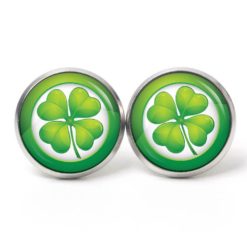 Ohrstecker, Ohrhänger, Clipse & Druckknopf – Motiv großes 4 blättriges Kleeblatt grün St Patricks Day – Schmuck aus Edelstahl