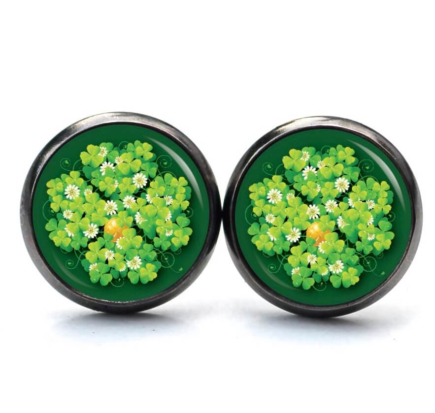 Ohrstecker, Ohrhänger, Clipse & Druckknopf – Motiv großes 4 blättriges Kleeblatt grün mit Münze – Schmuck aus Edelstahl Ohrstecker, Ohrhänger, Clipse & Druckknopf – Motiv großes 4 blättriges Kleeblatt grün mit Münze – Schmuck aus Edelstahl