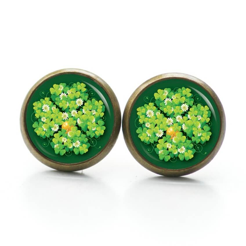 Ohrstecker, Ohrhänger, Clipse & Druckknopf – Motiv großes 4 blättriges Kleeblatt grün mit Münze – Schmuck aus Edelstahl Ohrstecker, Ohrhänger, Clipse & Druckknopf – Motiv großes 4 blättriges Kleeblatt grün mit Münze – Schmuck aus Edelstahl