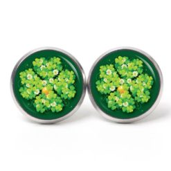 Ohrstecker, Ohrhänger, Clipse & Druckknopf – Motiv großes 4 blättriges Kleeblatt grün mit Münze – Schmuck aus Edelstahl