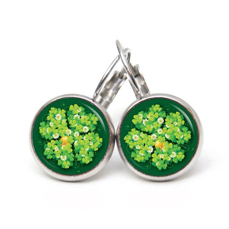 Ohrstecker, Ohrhänger, Clipse & Druckknopf – Motiv großes 4 blättriges Kleeblatt grün mit Münze – Schmuck aus Edelstahl Ohrstecker, Ohrhänger, Clipse & Druckknopf – Motiv großes 4 blättriges Kleeblatt grün mit Münze – Schmuck aus Edelstahl