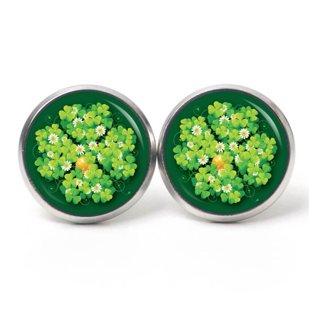 Ohrstecker, Ohrhänger, Clipse & Druckknopf – Motiv großes 4 blättriges Kleeblatt grün mit Münze – Schmuck aus Edelstahl Ohrstecker, Ohrhänger, Clipse & Druckknopf – Motiv großes 4 blättriges Kleeblatt grün mit Münze – Schmuck aus Edelstahl