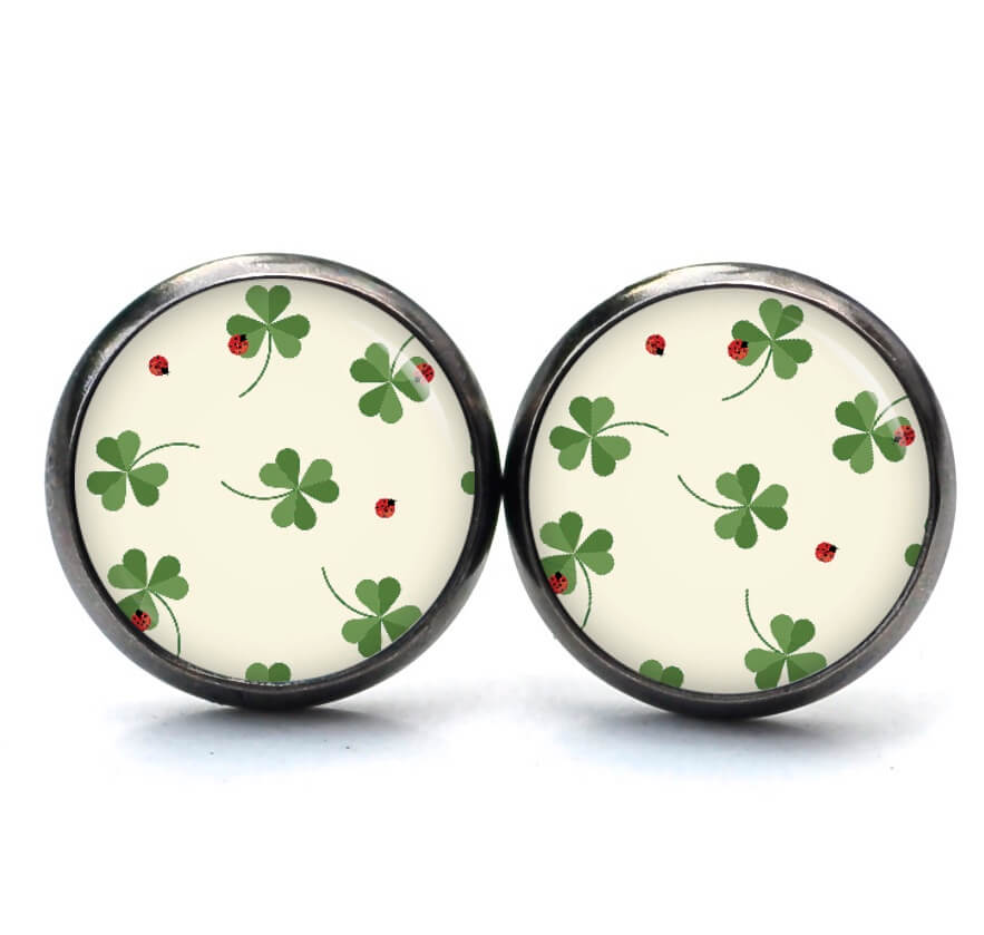 Druckknopf Ohrstecker Ohrhänger Kleeblatt Grün Marienkäfer Druckknopf Ohrstecker Ohrhänger Kleeblatt Grün Marienkäfer