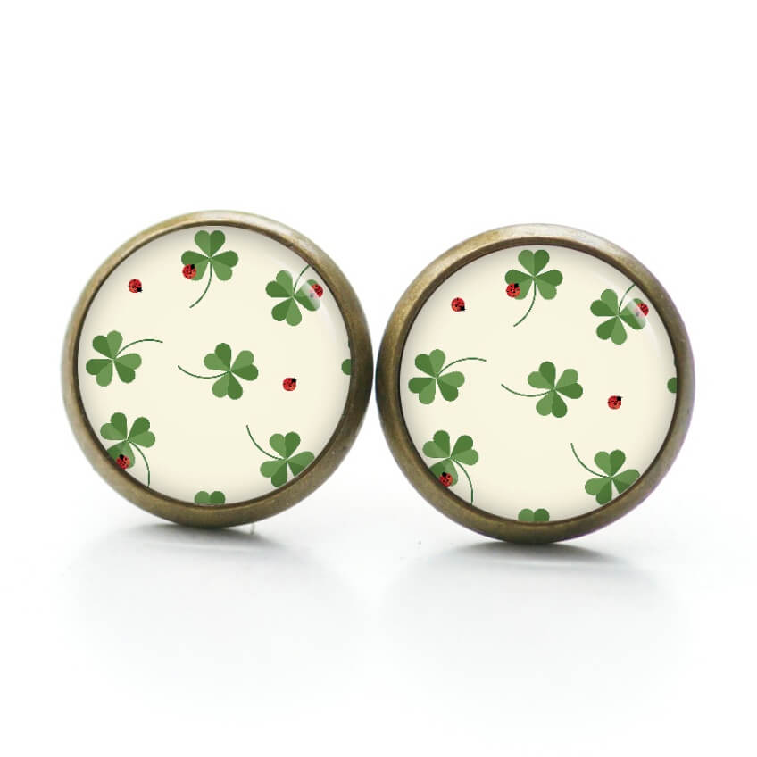 Druckknopf Ohrstecker Ohrhänger Kleeblatt Grün Marienkäfer Druckknopf Ohrstecker Ohrhänger Kleeblatt Grün Marienkäfer