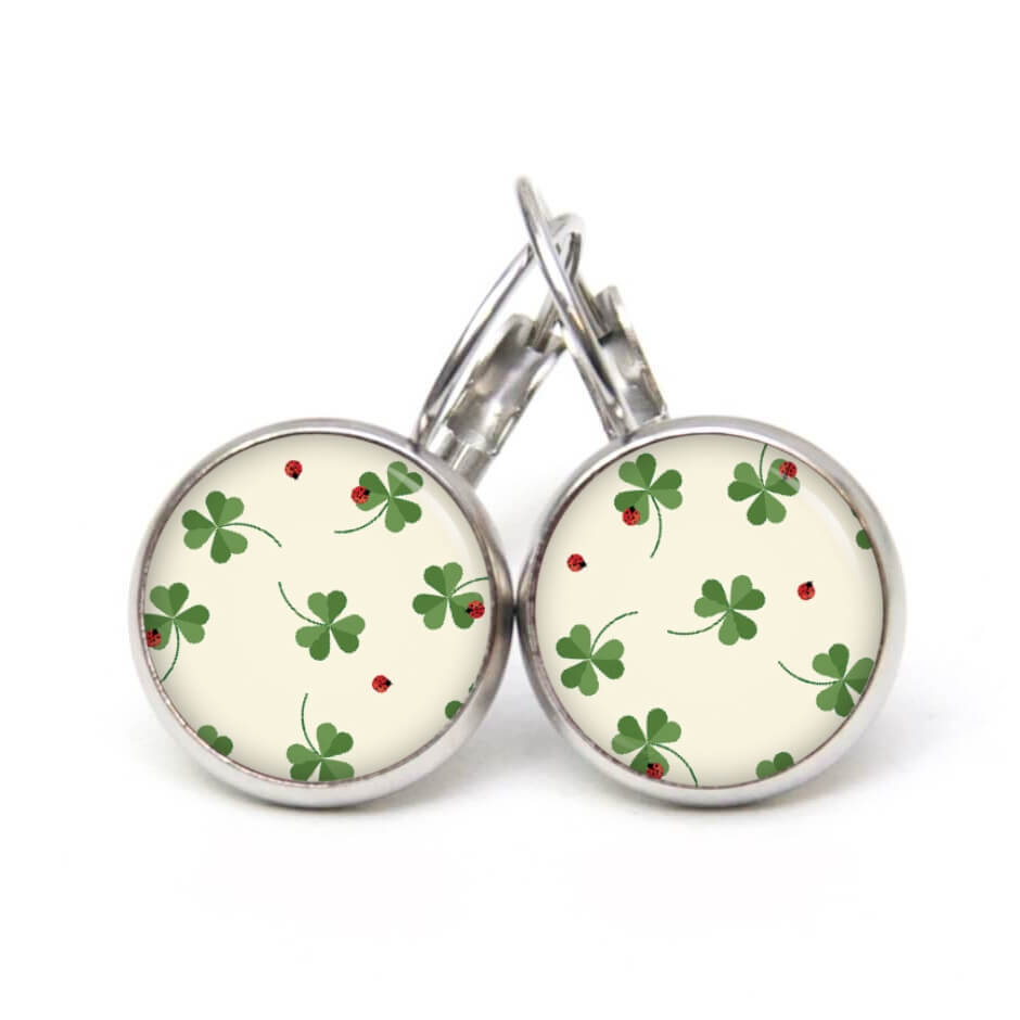 Druckknopf Ohrstecker Ohrhänger Kleeblatt Grün Marienkäfer Druckknopf Ohrstecker Ohrhänger Kleeblatt Grün Marienkäfer