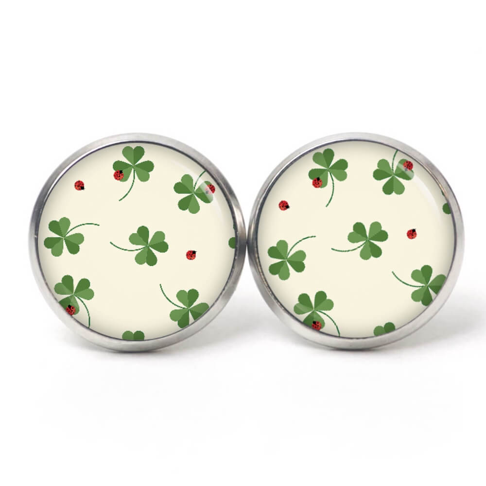 Druckknopf Ohrstecker Ohrhänger Kleeblatt Grün Marienkäfer Druckknopf Ohrstecker Ohrhänger Kleeblatt Grün Marienkäfer