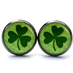 Ohrringe großes Kleeblatt grün - Edelstahl