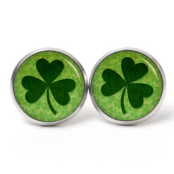 Ohrstecker, Ohrhänger, Clipse & Druckknopf – Motiv großes Kleeblatt grün St Patricks Day – Schmuck aus Edelstahl