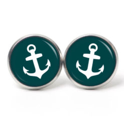 Ohrstecker, Ohrhänger, Clipse & Druckknopf – Motiv Anker maritim Meer emerald weiß – Schmuck aus Edelstahl