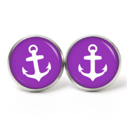 Ohrstecker, Ohrhänger, Clipse & Druckknopf - Motiv maritim Anker Violett - Schmuck aus Edelstahl